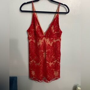 ☀️NWT Free People Red lace mini dress